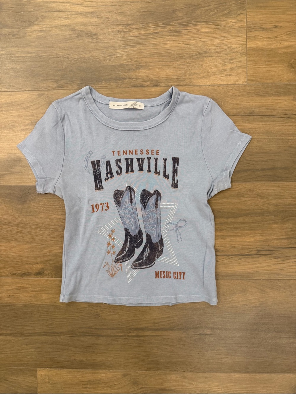 Altar'd State Light Blue Nashville Cowboy Boot Tee